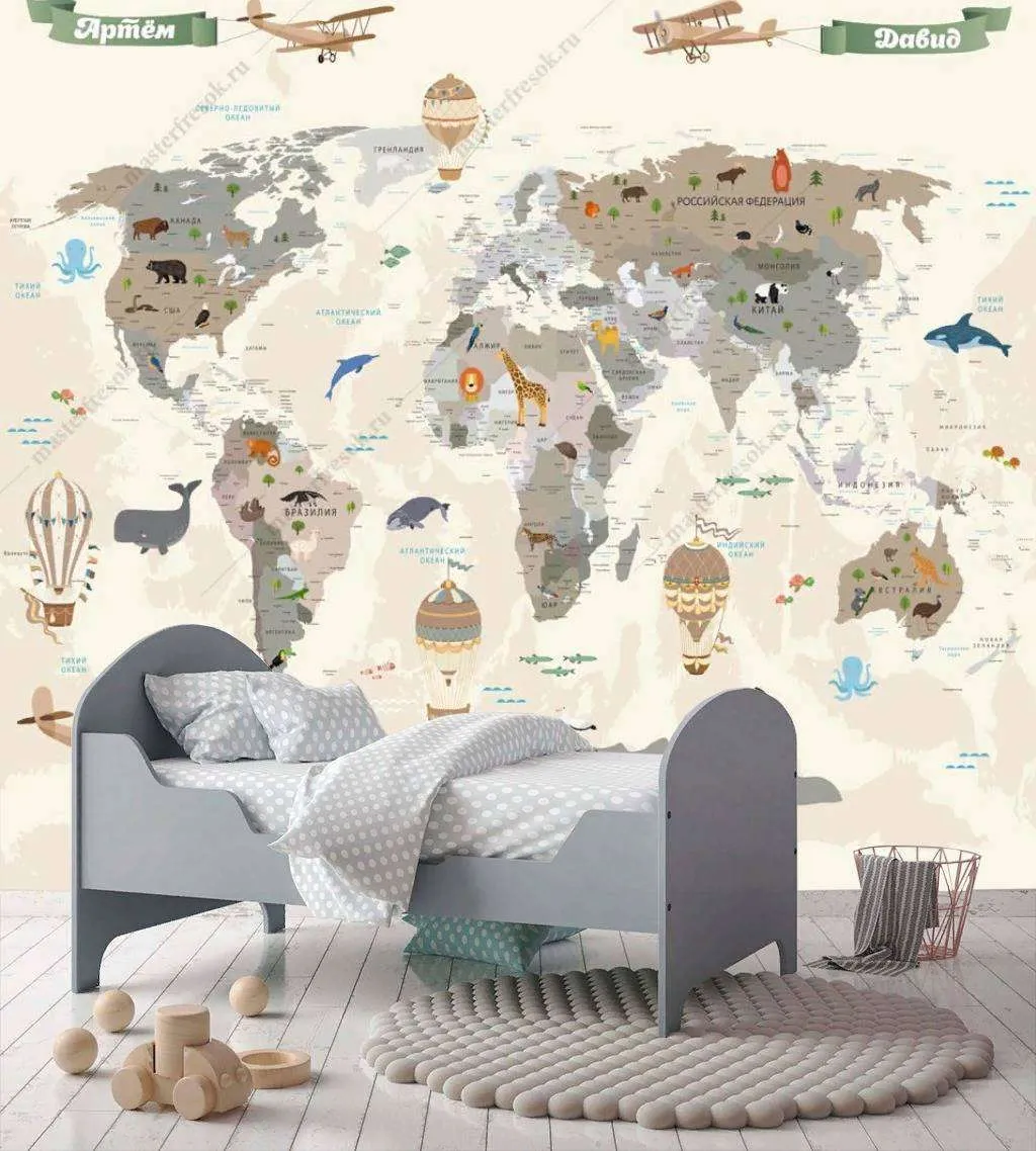 Фотообои в интерьере карта с именами  14-177 фото