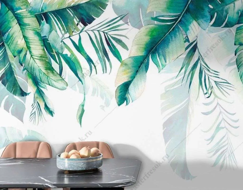 Фотообои в интерьере тропики на белом фоне  14-492 фото