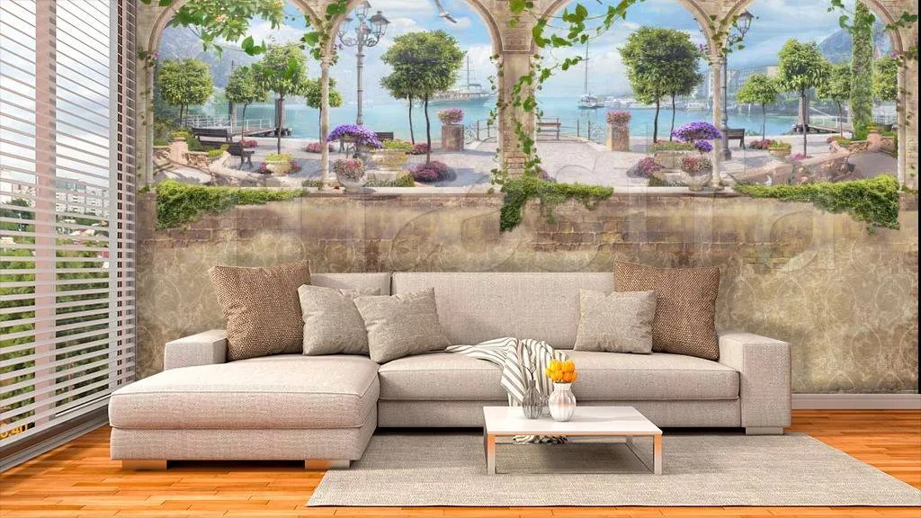 Фотообои в интерьере арки в интерьере зала  7-302 фото