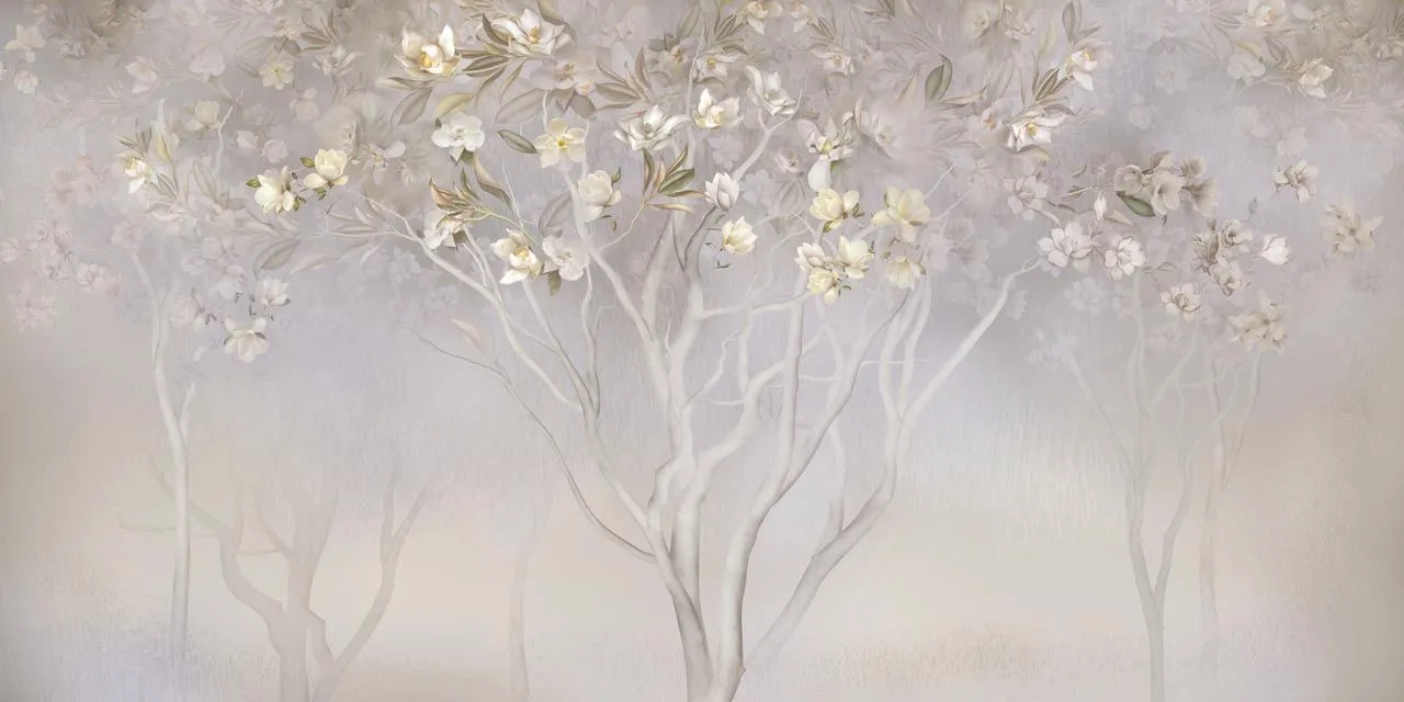 Фотообои в интерьере цветущее дерево в саду  13-464 фото