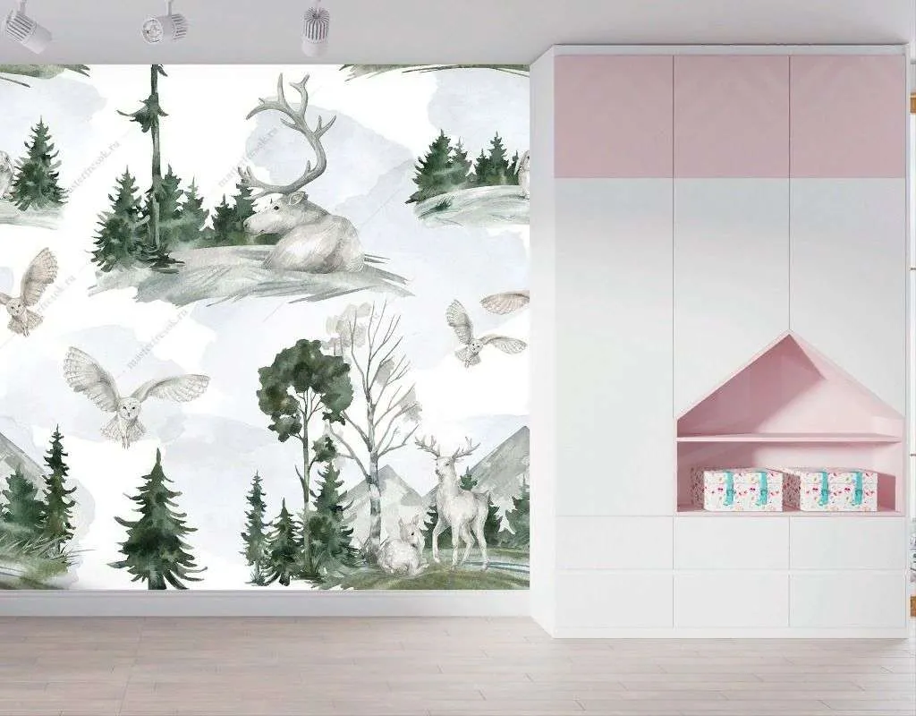 Фотообои в интерьере лесной фон с елочками  12-1497 фото