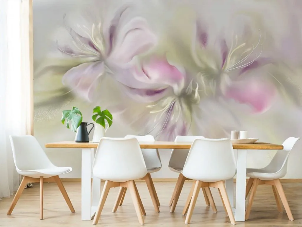 Фотообои в интерьере цветы бежевые  13-736 фото