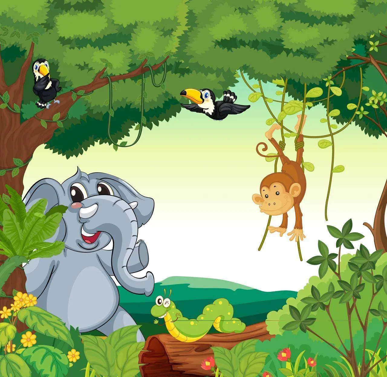 Фотообои в интерьере поляна с сказочными животными  12-098 фото