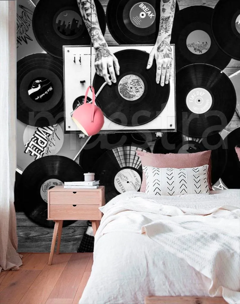 Фотообои Виниловые пластинки и проигрыватель  9-286