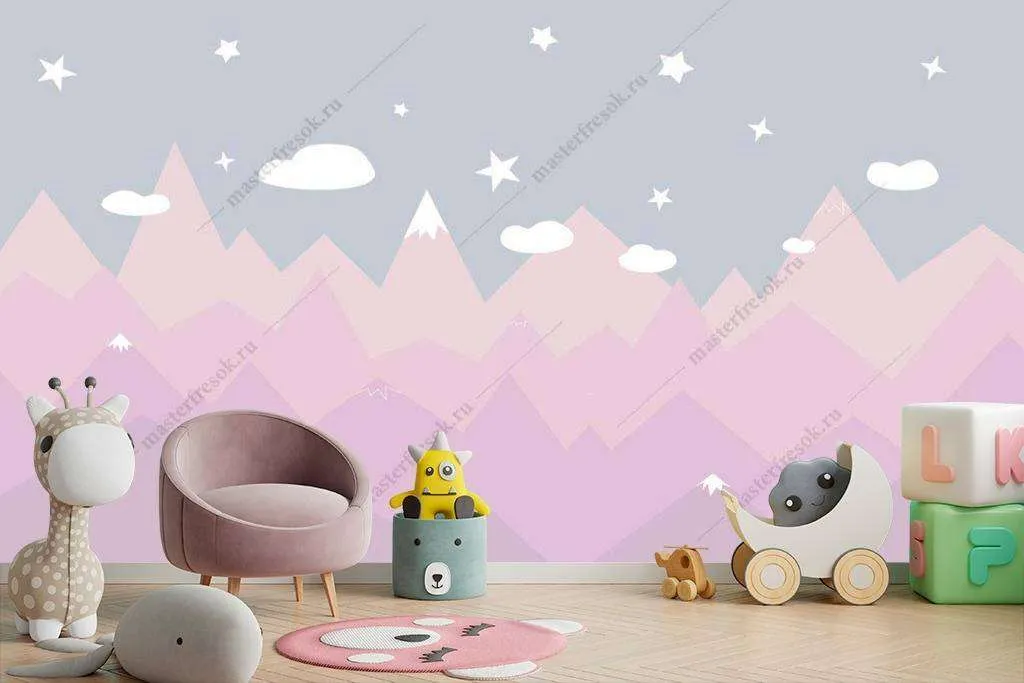 Фотообои в интерьере горы серые розовые  14-035 фото