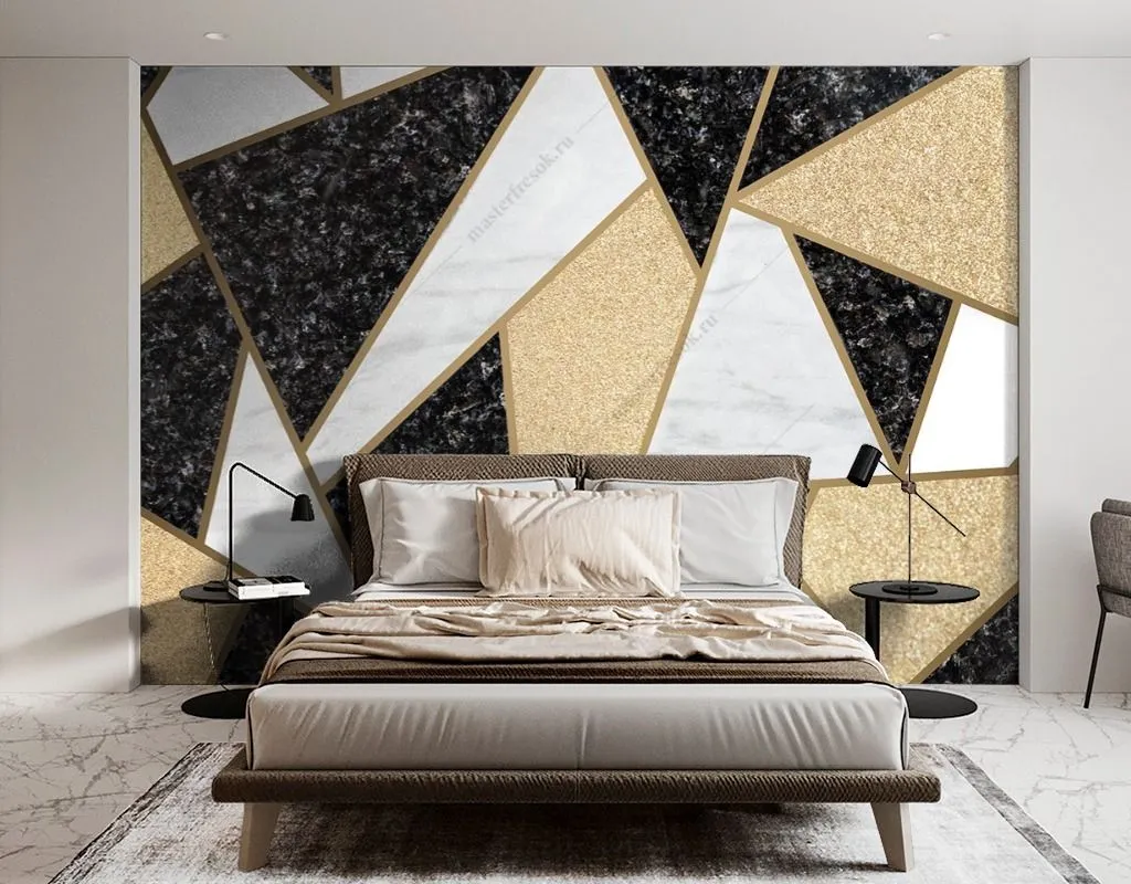 Фотообои Черно-белая геомерия с золотом  9-1499