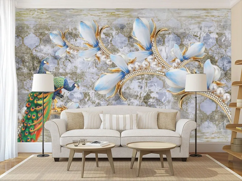 Фотообои в интерьере 3д голубые драгоценности  10-908 фото