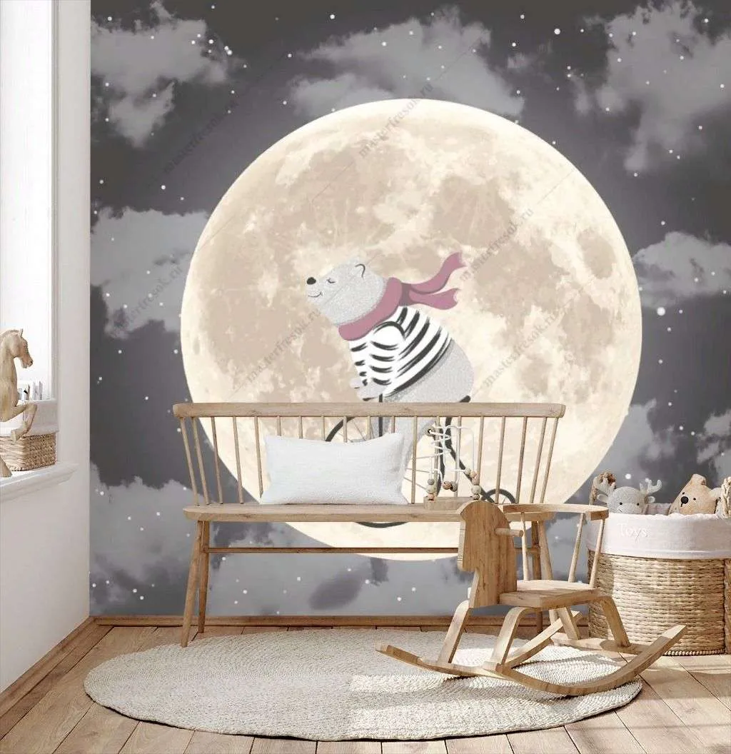 Фотообои в интерьере мишка на луне  14-277 фото