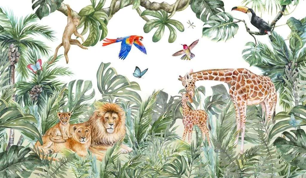 Фотообои в интерьере тропический лес с животными  14-267 фото