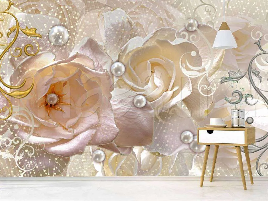 Фотообои Бесшовные обои на стену:  Бежевые розы. Артикул: 7-586  