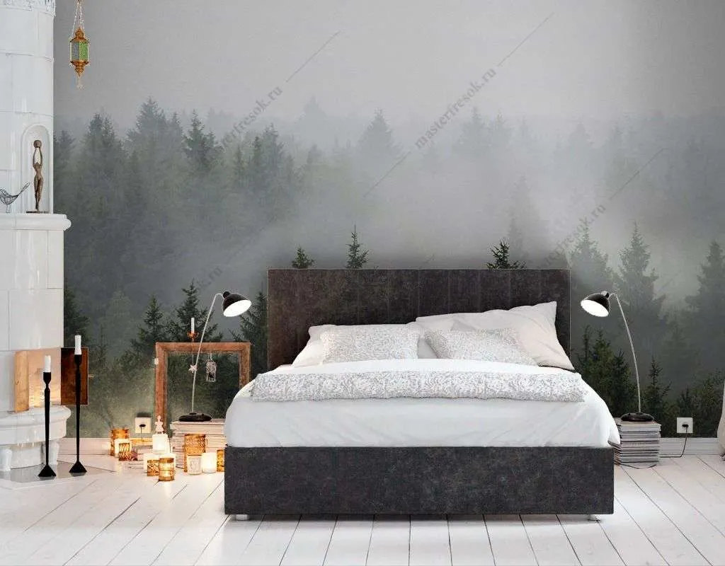 Фотообои в интерьере туман над лесом  9-1651 фото