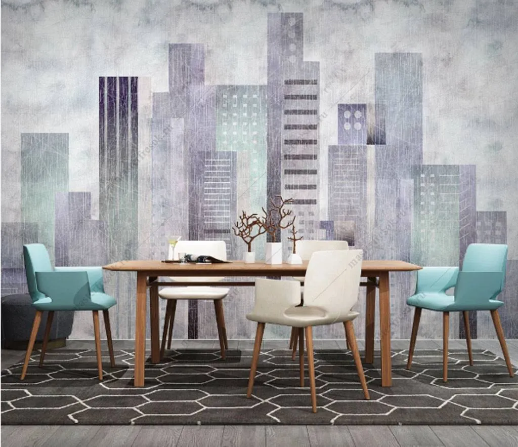 Фотообои в интерьере город акварелью  15-868 фото