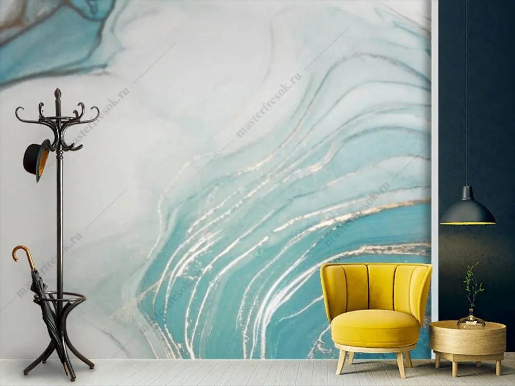 Фотообои в интерьере бело-голубой мрамор  9-1103 фото