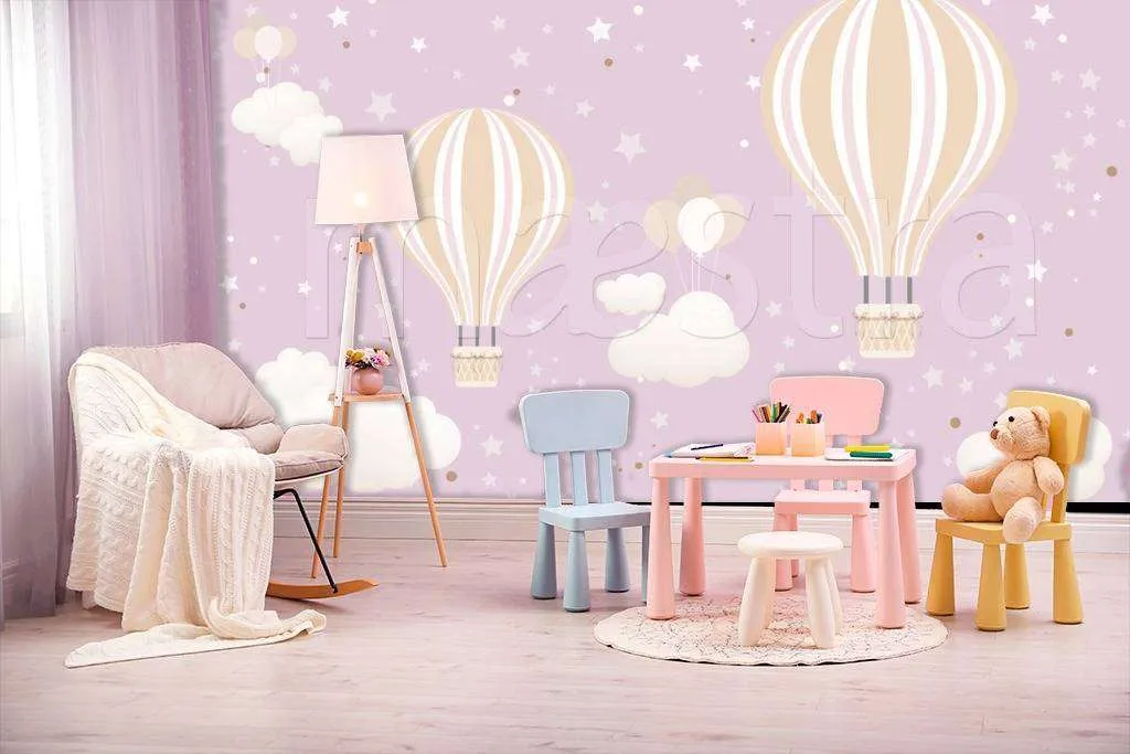 Фотообои в интерьере воздушные шары на розовом  12-425 фото