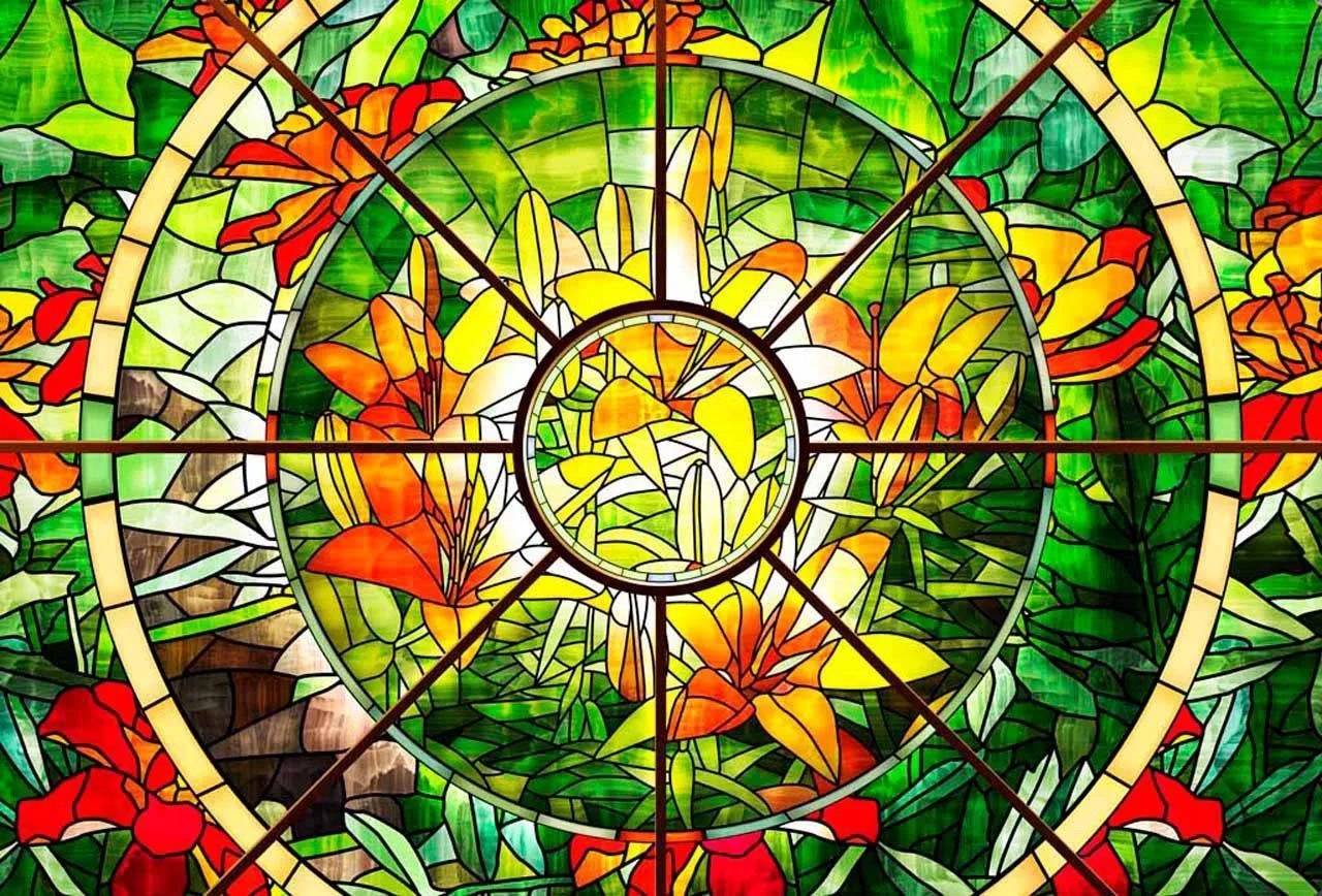 Фотообои в интерьере витраж цветы  11-047 фото