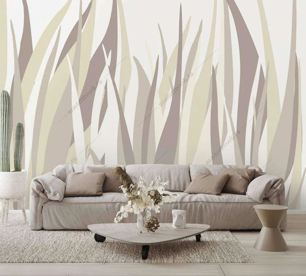 Фотообои в интерьере бежевая травка  9-1313 фото