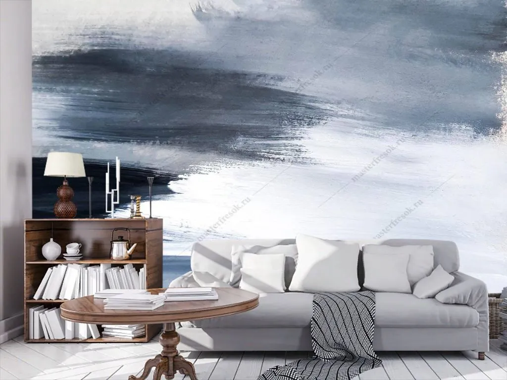 Фотообои в интерьере сине-голубая акварель  9-1373 фото