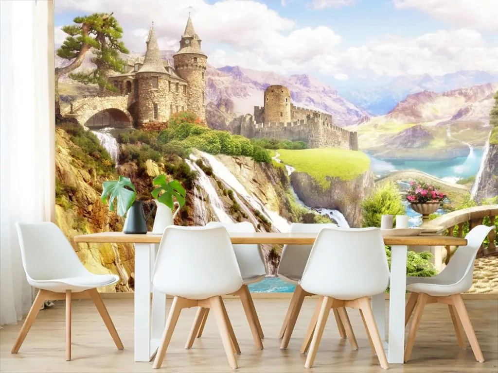 Фотообои в интерьере балкон с видом на замок  19-0045 фото