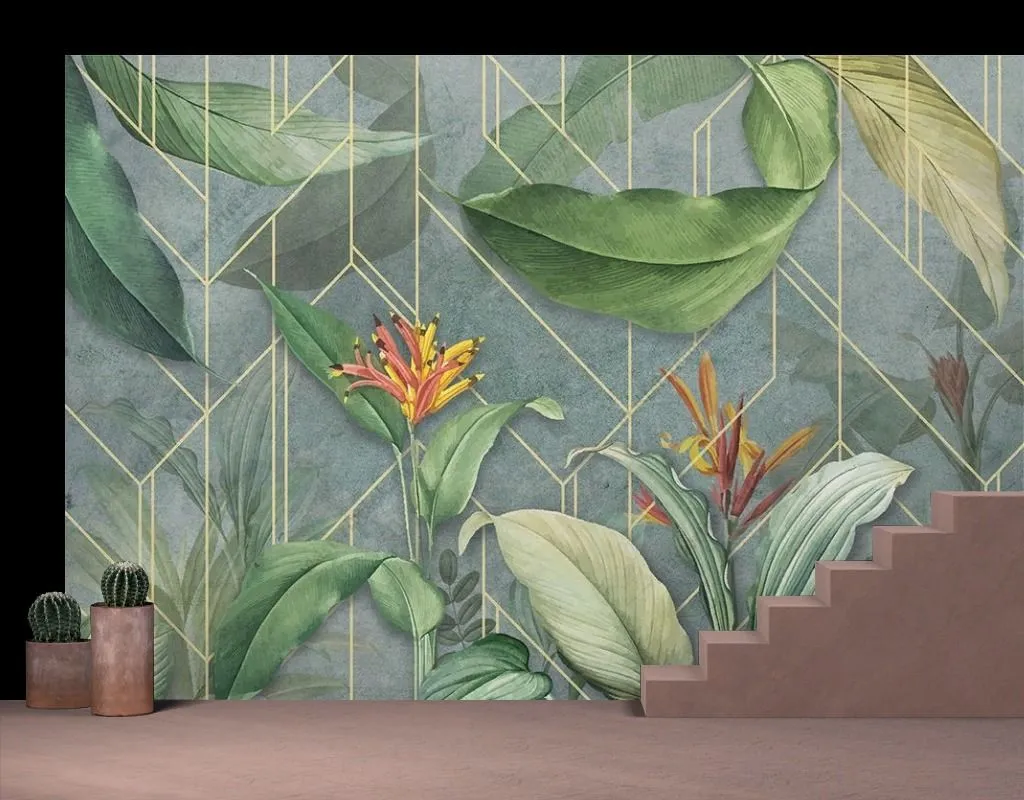 Фотообои в интерьере тропики в геометрии  9-1646 фото