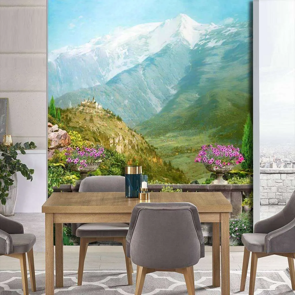 Фотообои в интерьере балкон с видом на горы  17-0064 фото