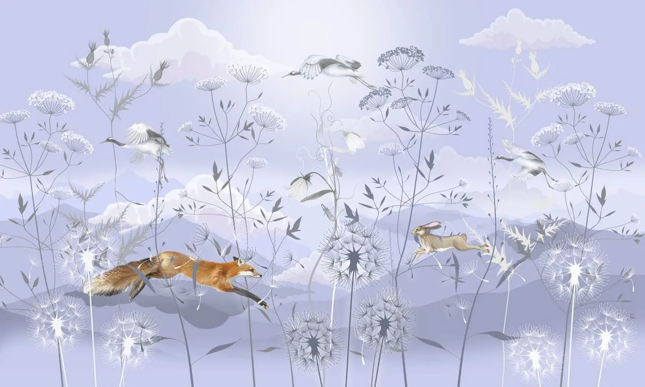 Фотообои в интерьере лисичка на лесной поляне  13-695 фото