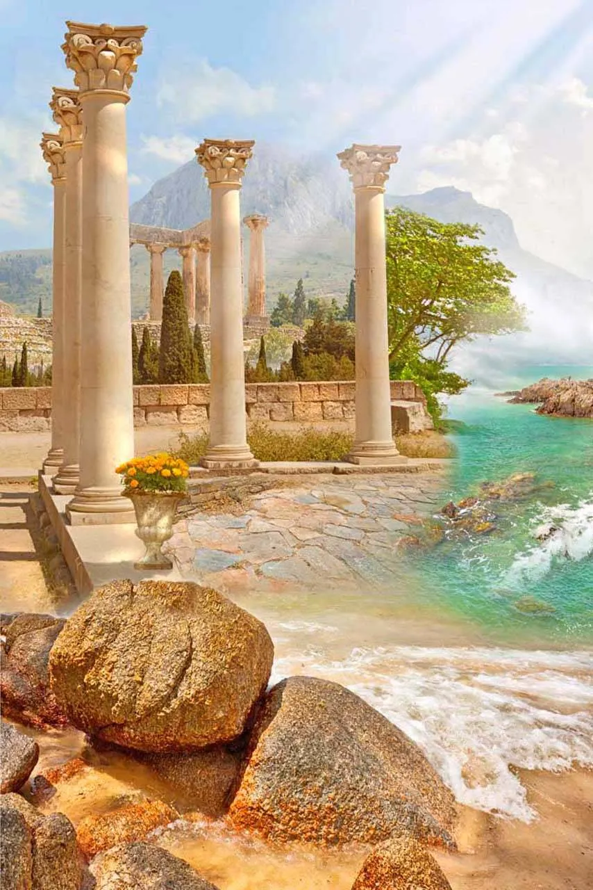 Фотообои в интерьере древние колоннада у скал  5-063 фото