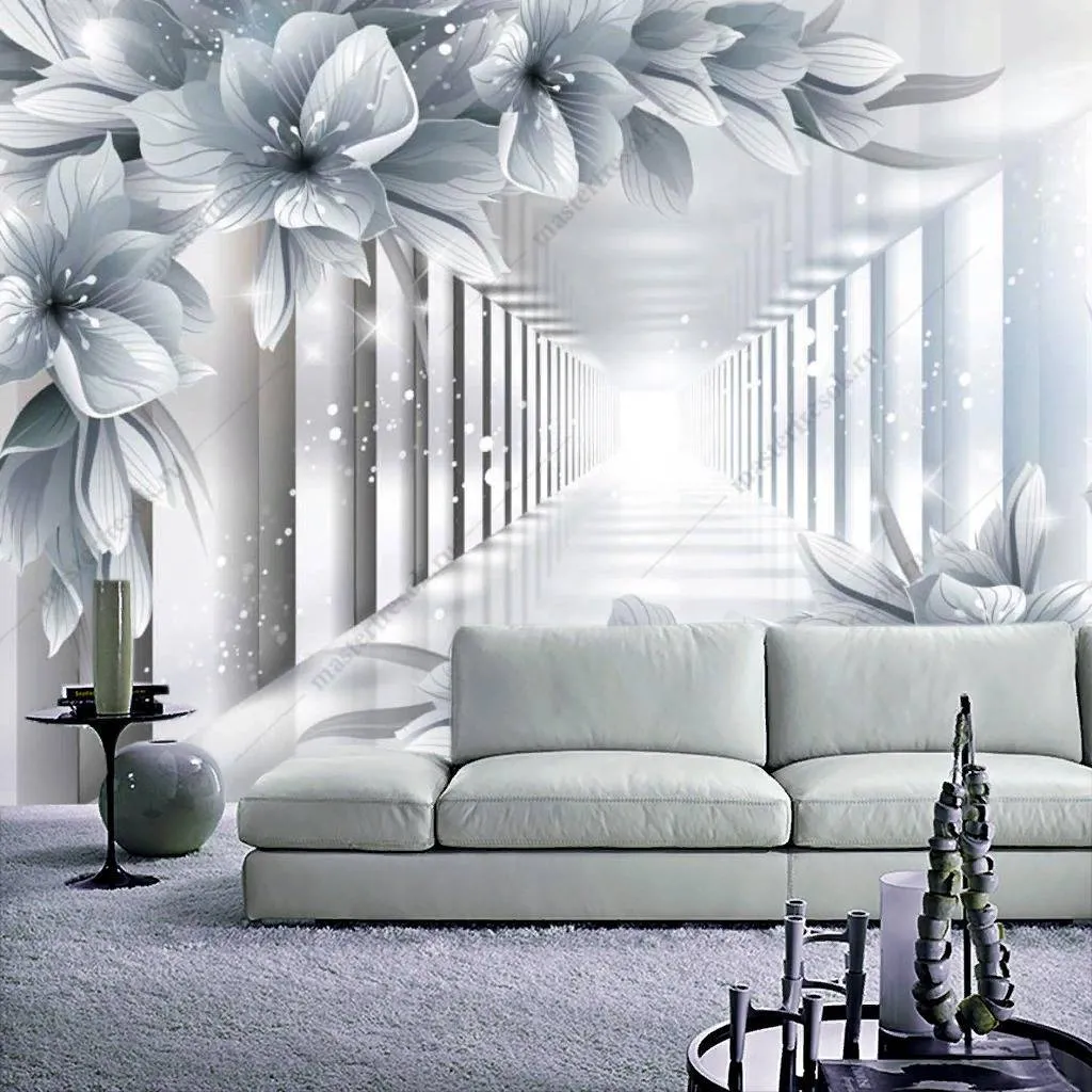 Фотообои 3д Белые цветы в тоннеле  10-852