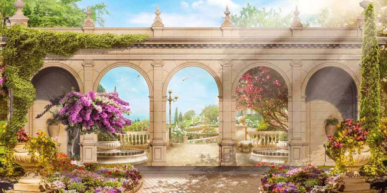 Фотообои в интерьере античная арка в парке  7-331 фото