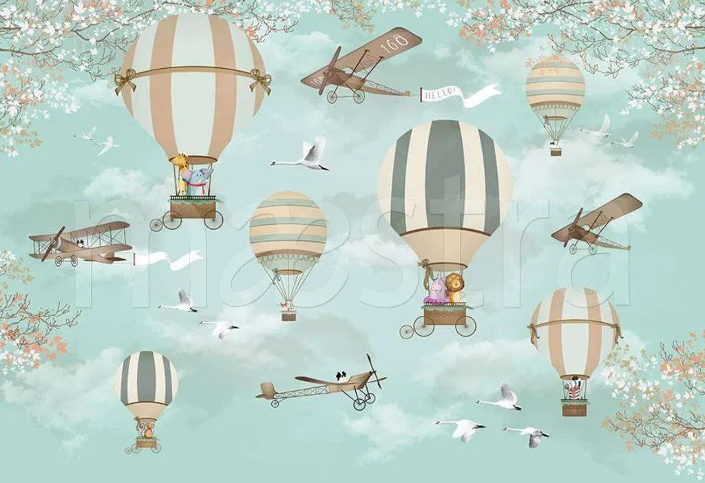 Фотообои в интерьере воздушные шары на зеленом фоне  15-073 фото