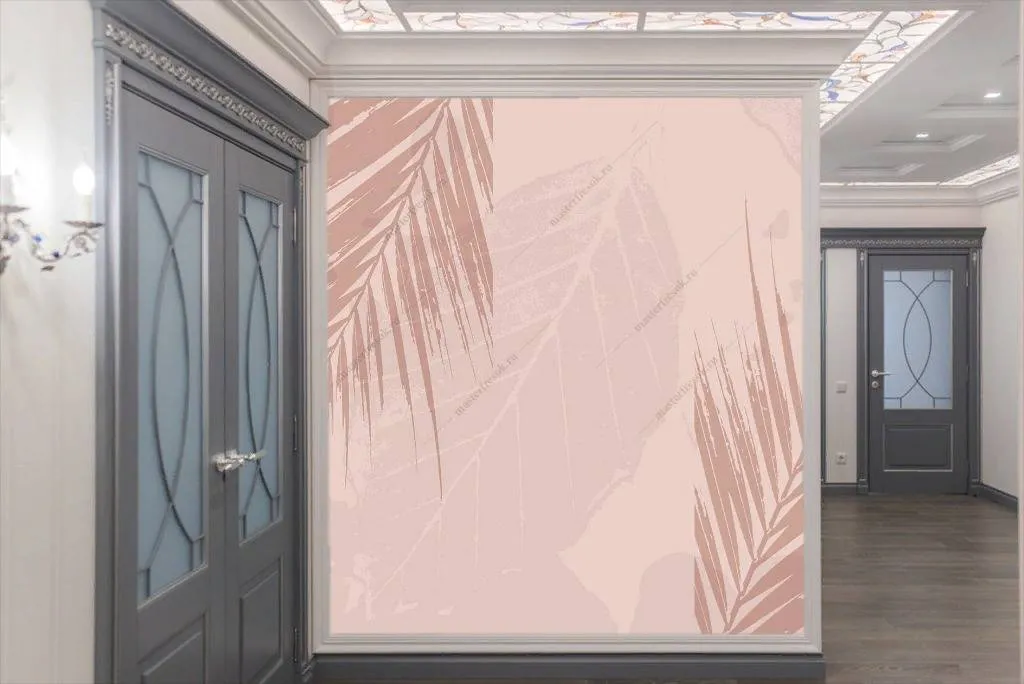 Фотообои Листья на розовом фоне  9-1116