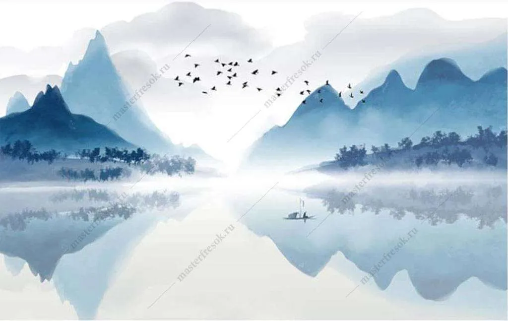 Фотообои в интерьере отражение гор  16-140 фото