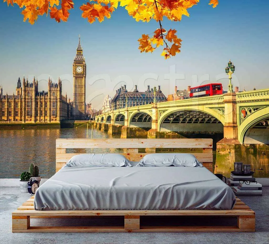 Фотообои в интерьере желтая листва в лондоне  9-502 фото