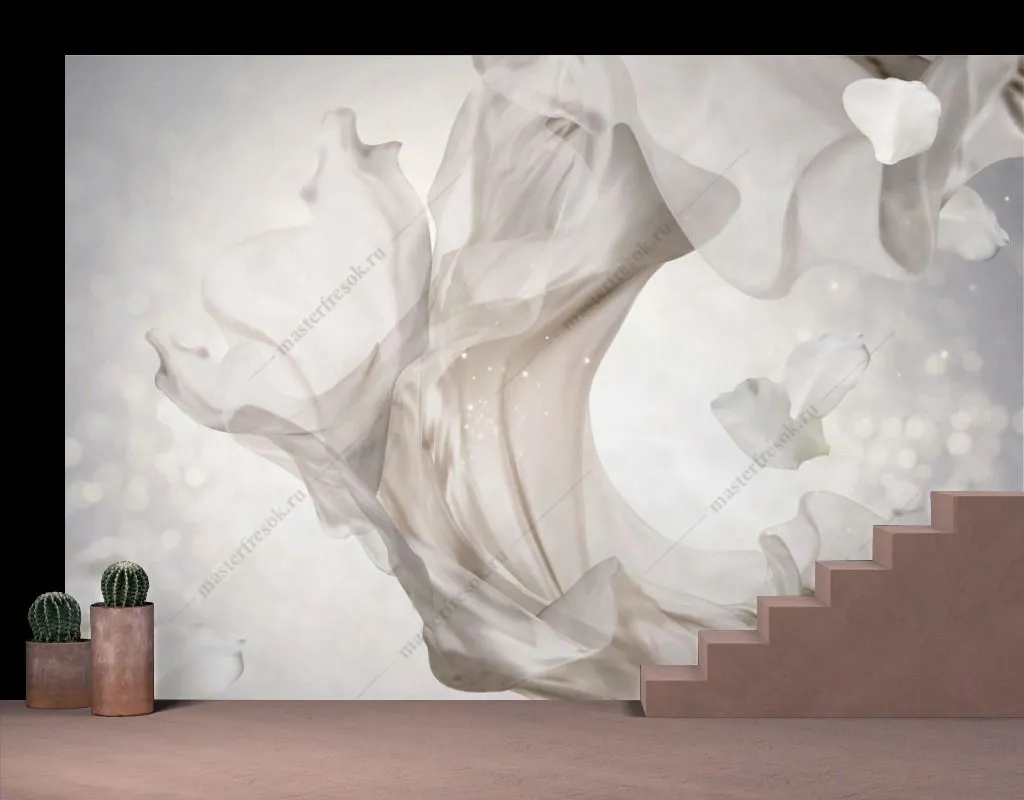 Фотообои в интерьере жемчужно-белый шифон  9-1736 фото