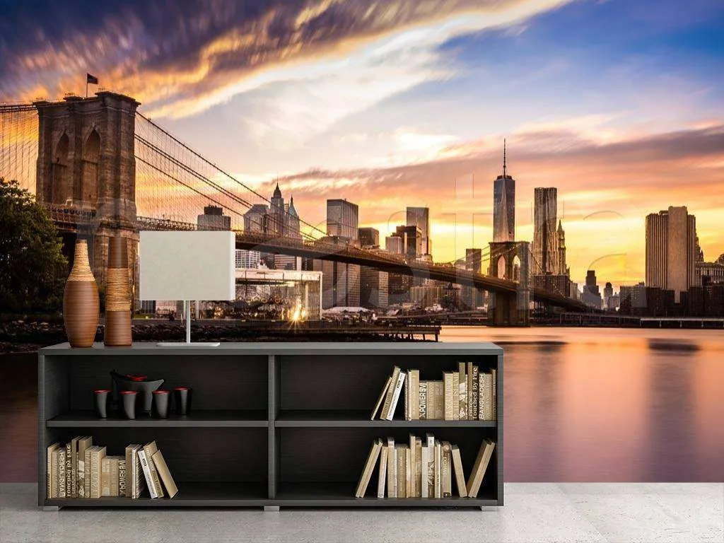 Фотообои в интерьере живописное небо над бруклинским мостом  9-816 фото