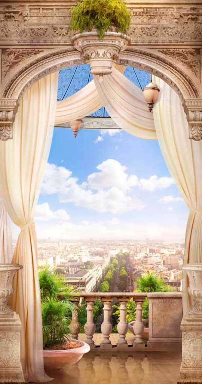 Фотообои в интерьере балкон с видом на город  11-173 фото