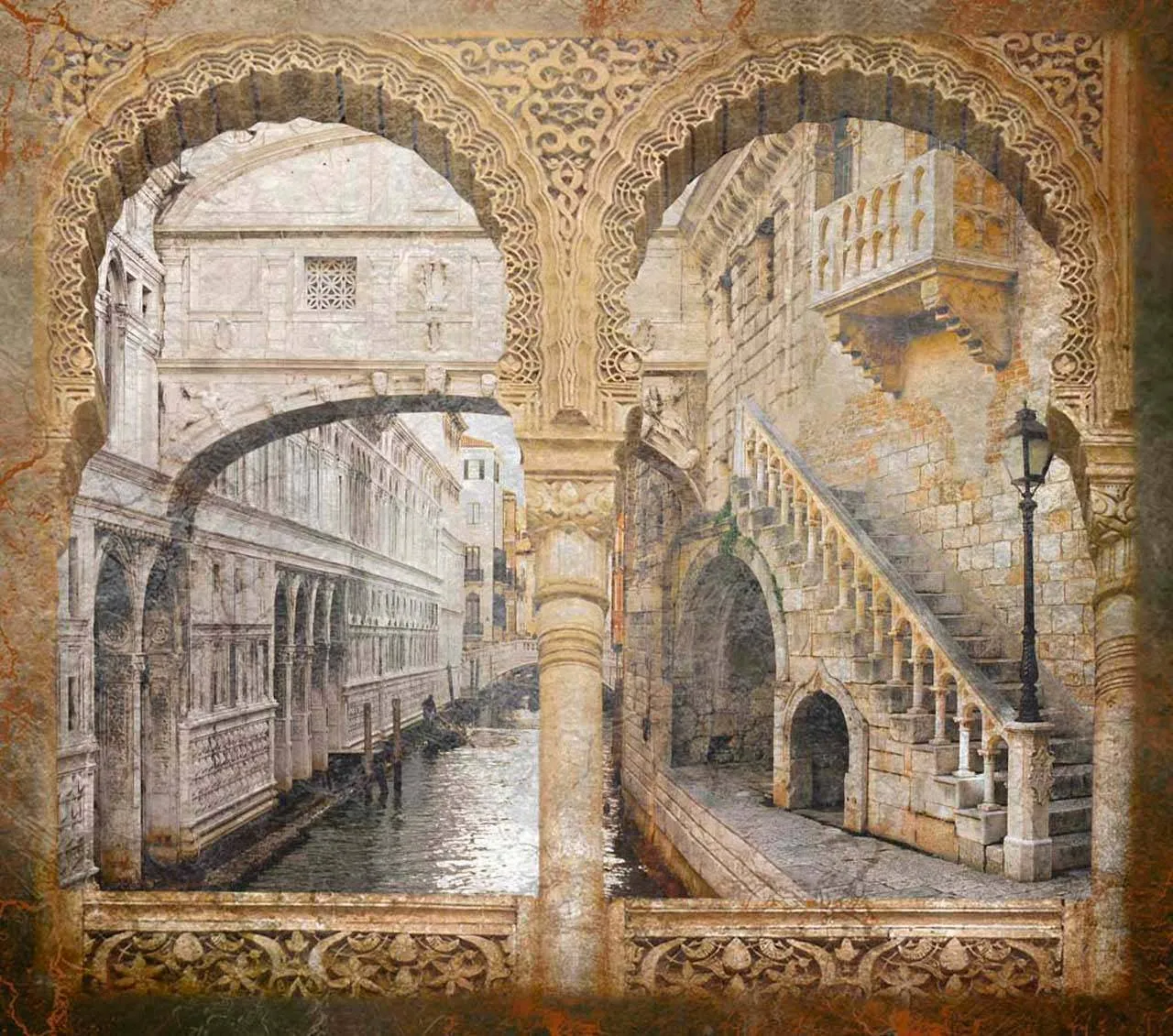 Фотообои в интерьере венецианская гравюра  3-069 фото