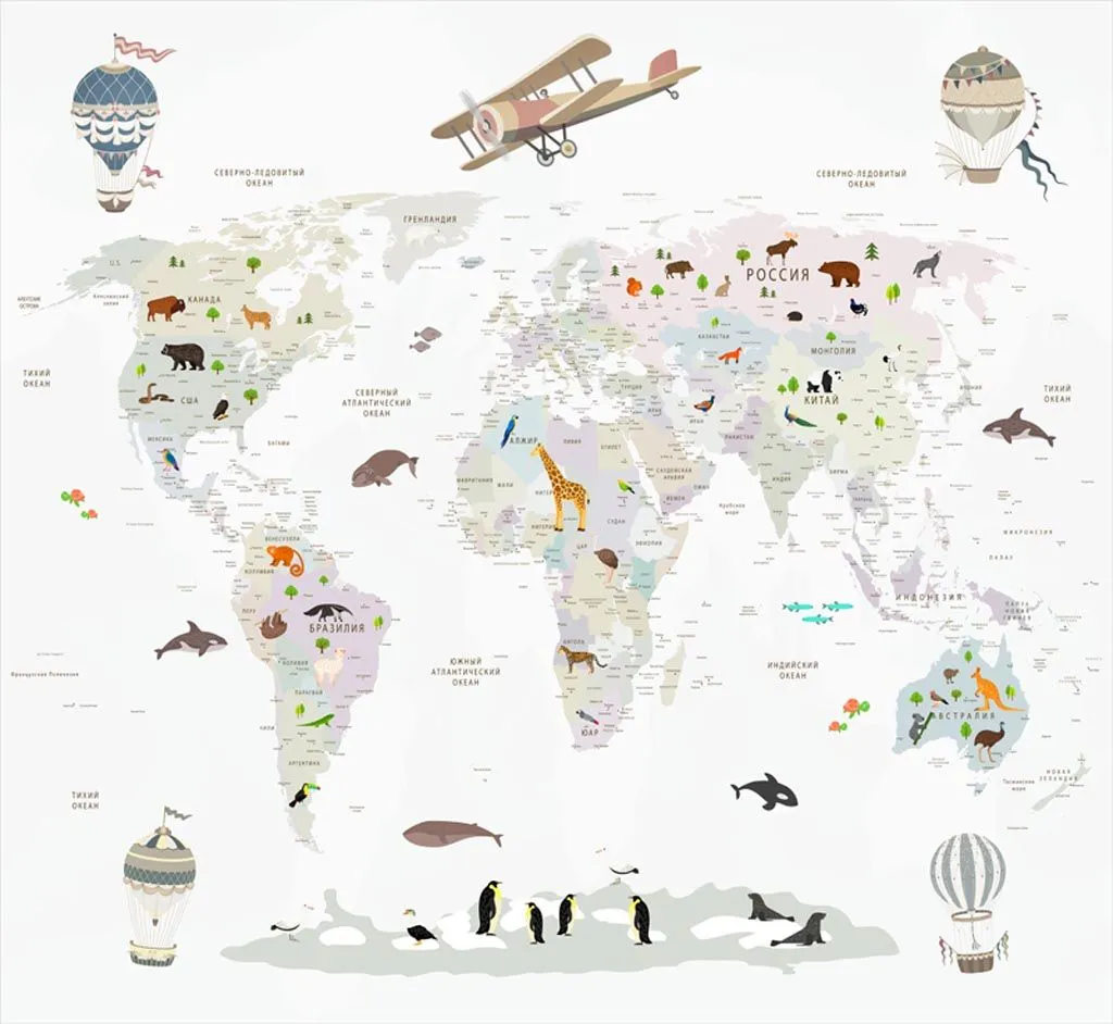 Фотообои в интерьере карта светло серая  12-1016 фото