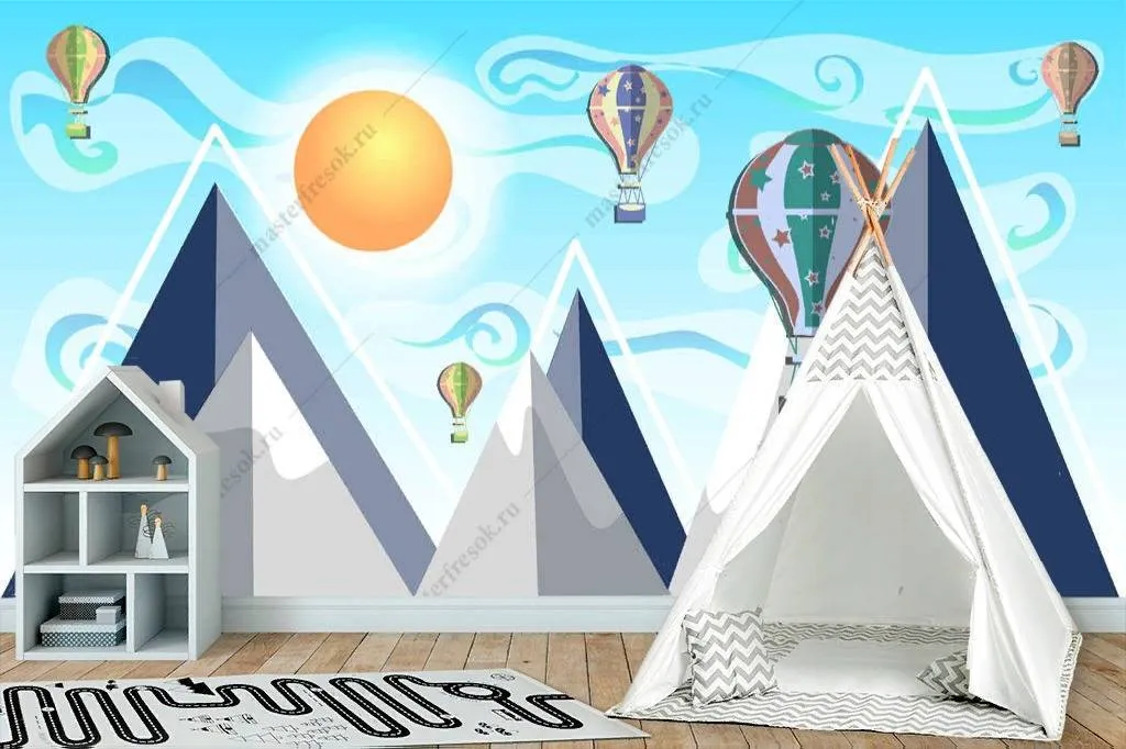 Фотообои в интерьере горы и солнце  12-854 фото