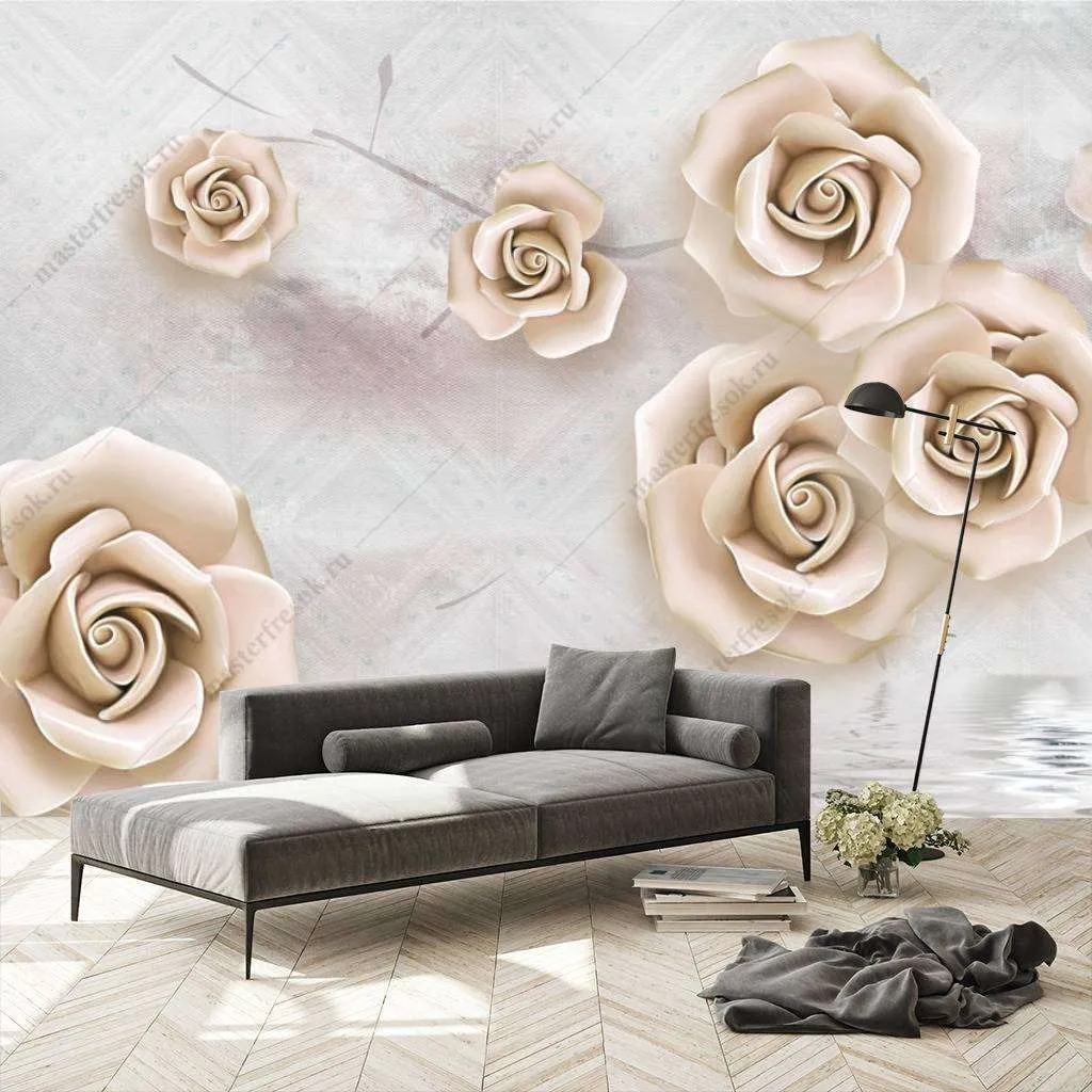 Фотообои Бесшовные обои на стену:  3д золотые розы. Артикул: 10-662  