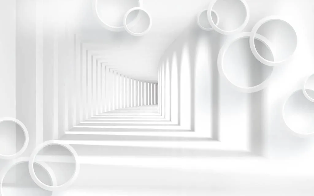 Фотообои в интерьере 3д белый тоннель с кругами  10-839 фото