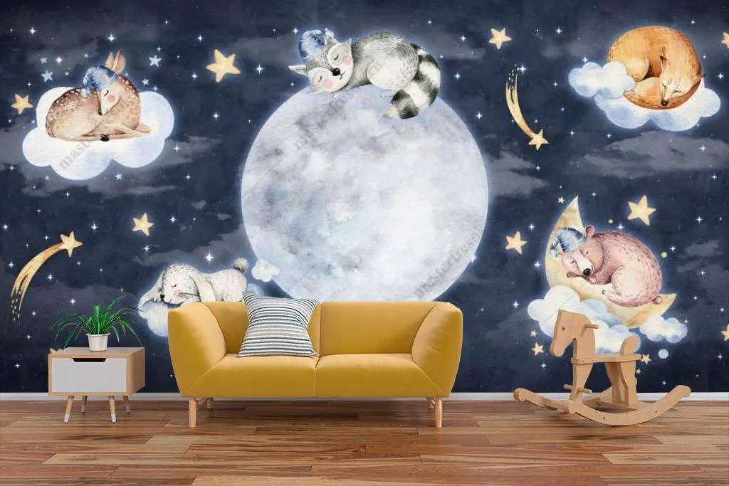 Фотообои в интерьере сонные зверята  14-166 фото