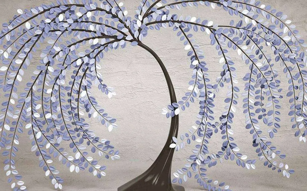 Фотообои в интерьере голубые листья  15-594 фото