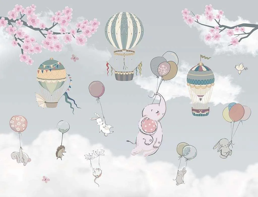 Фотообои в интерьере животные на воздушном шаре  14-052 фото