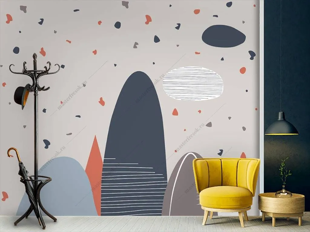 Фотообои в интерьере скандинавские горы на сером фоне  14-097 фото