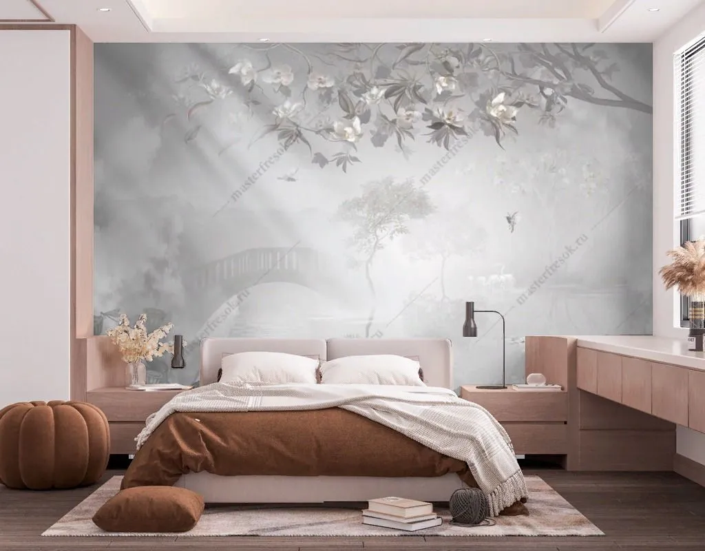 Фотообои в интерьере серый лес и туман  13-613 фото