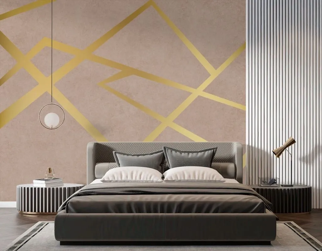 Фотообои Золотые линии на розовом  9-2058