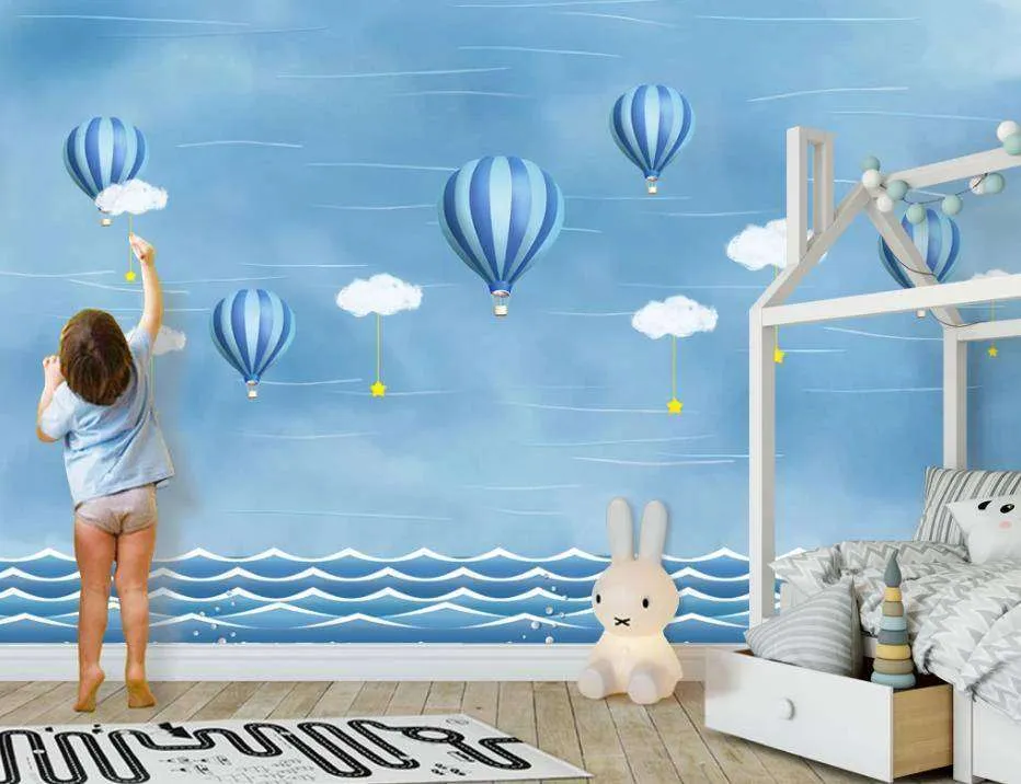 Фотообои в интерьере синие воздушные шары в небе  15-317 фото