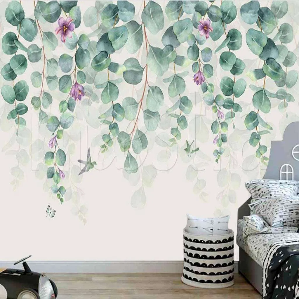 Фотообои в интерьере веточки зеленые сверху  15-521 фото