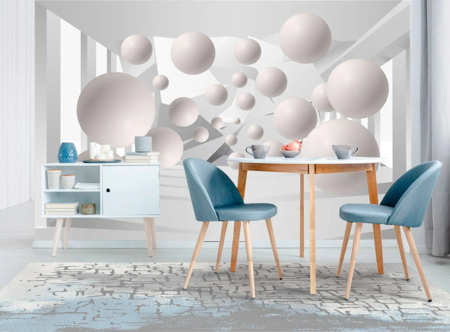 Фотообои в интерьере белые шарики  10-599 фото