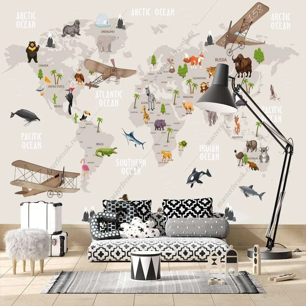 Фотообои Бесшовные обои на стену:  Карта мира бежевая. Артикул: 12-781  